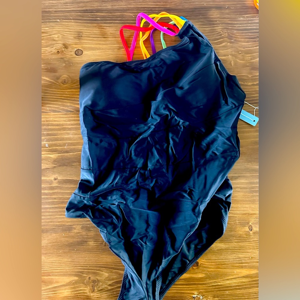 POPVIL Black one shoulder tummy control bathing suit